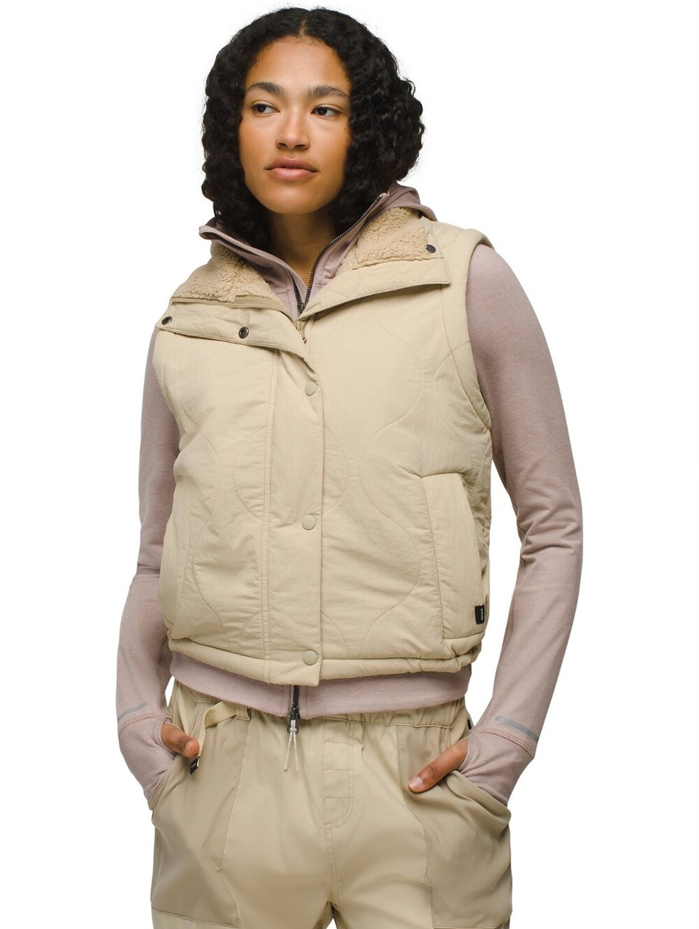 NWOT Prana Encenitas Women's Quilted Sherpa-Lined Vest - Beige/Tan Sandstone